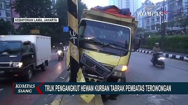 Truk Pengangkut Hewan Kurban Tabrak Tiang Pembatas di Kebayoran Lama, Sopir Diduga Hilang Kendali