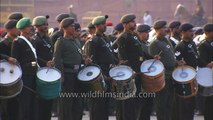 Fast drum beats by the Army unit at Rashtrapati Bhawan