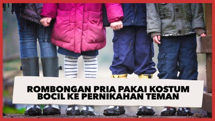 Gokil! Diundang ke Pernikahan Teman Masa Kecil, Rombongan Pria Pakai Kostum Bocil sampai Bawa Amplop Daun