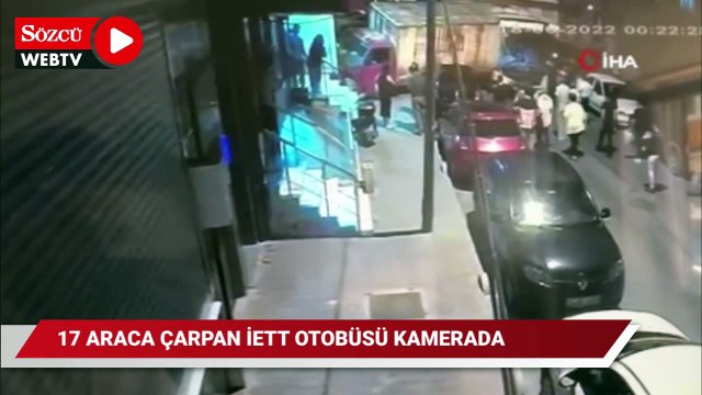 Eyüpsultan’da 17 araca çarpan İETT otobüsü kamerada