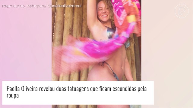 Paolla Oliveira posa de biquíni e deixa tatuagens íntimas à mostra. Fotos!