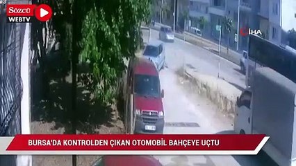 Download Video: Bursa'da kontrolden çıkan otomobil bahçeye uçtu