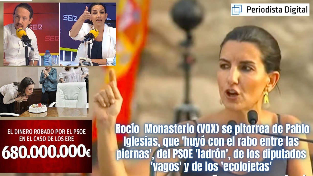 Rocío  Monasterio (VOX) se pitorrea de Pablo Iglesias, 'que huyó con el rabo entre las piernas', y de los diputados 'vagos'