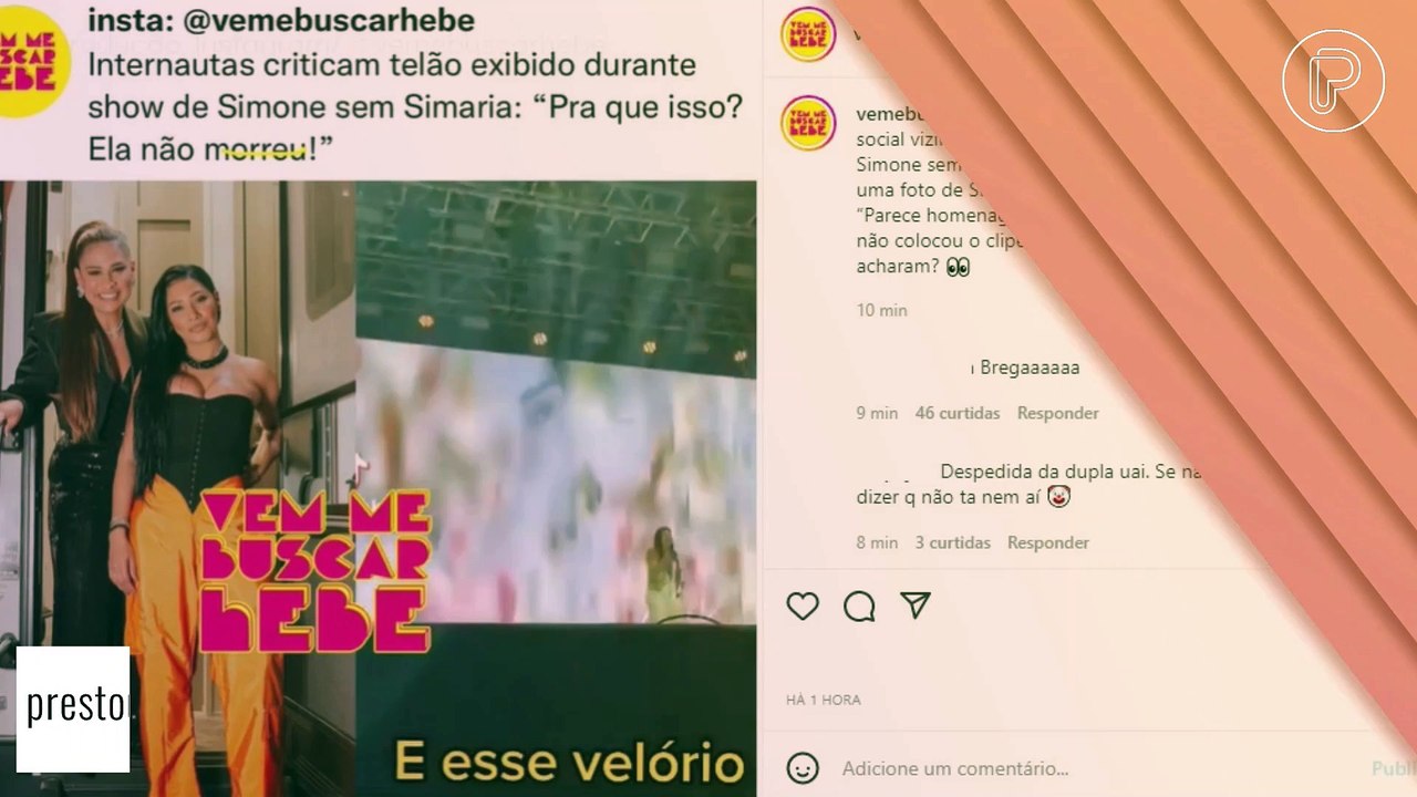 Homenagem de Simone à Simaria em show divide opiniões: 'Velório'