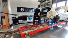 Mercedes-Benz AMG A45 structural body repair on Celette Bench with dedicated fixtures