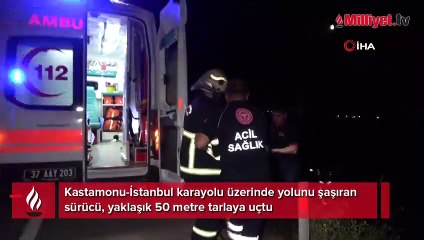 Yolu şaşıran sürücü tarlaya uçtu!