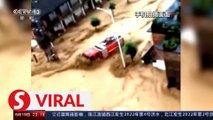 Fire engine gets swept away amid floods in southern China