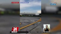 Gulong ng pampasaherong eroplano ng Saudia Airlines, nabalahaw sa putik | 24 Oras