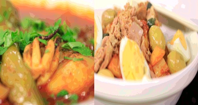 Ragoût de petits pois à la seiche, salade du pomme de terre à la tunisienne - Koujinetna Haka EP 15