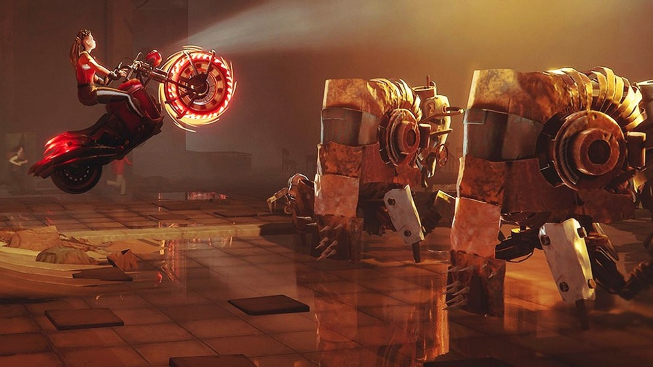 Steel rats - gameplay-trailer: 2 reifen gegen die endzeit-roboter