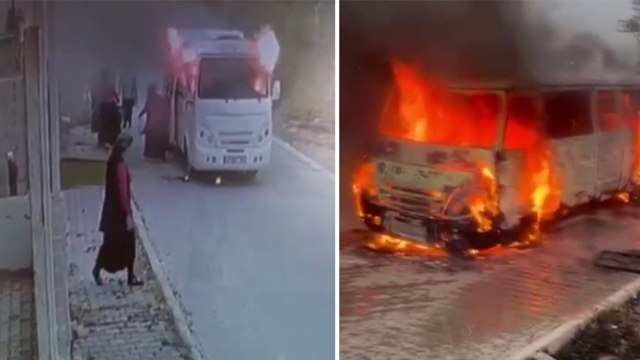 Tarım işçilerini taşıyan servis aracı alev alev yandı; işçiler canlarını son anda kurtardı