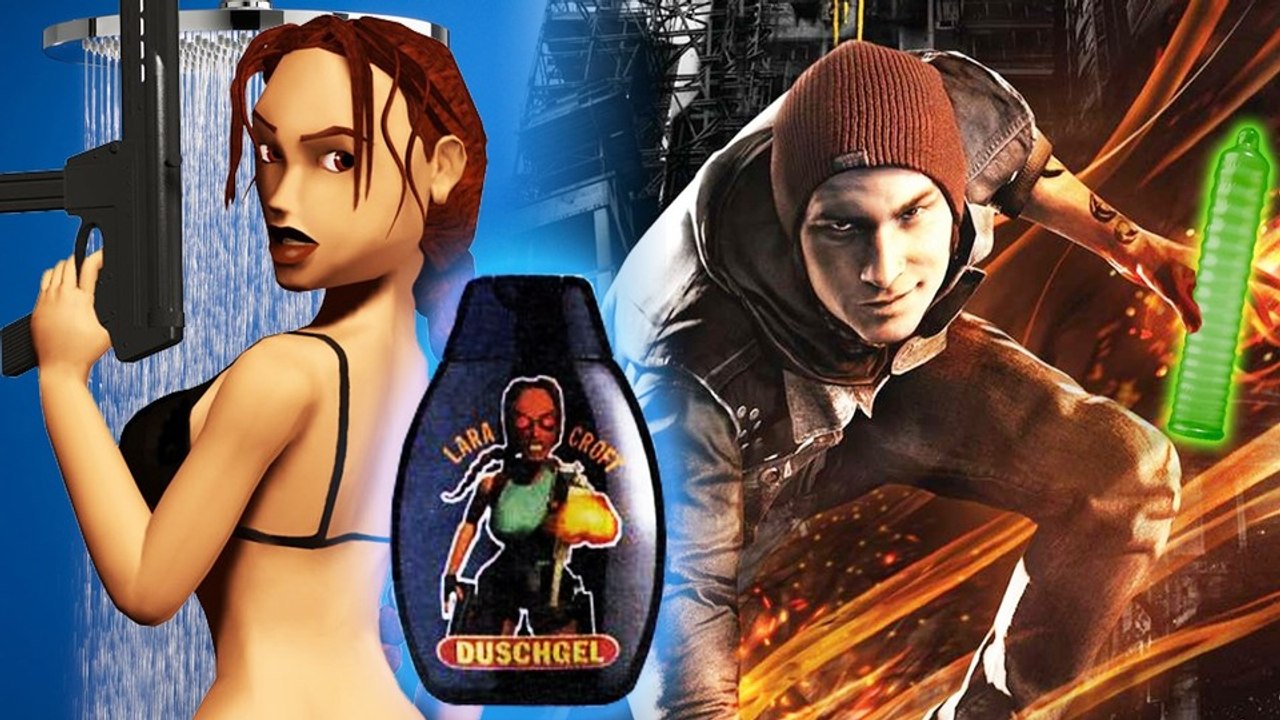 Verrückte werbe-deals in spielen - duschen mit lara croft & kondome aus infamous