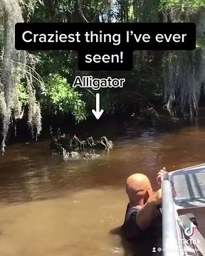 Un homme va se baigner dans les marécages et soulève un alligator sauvage