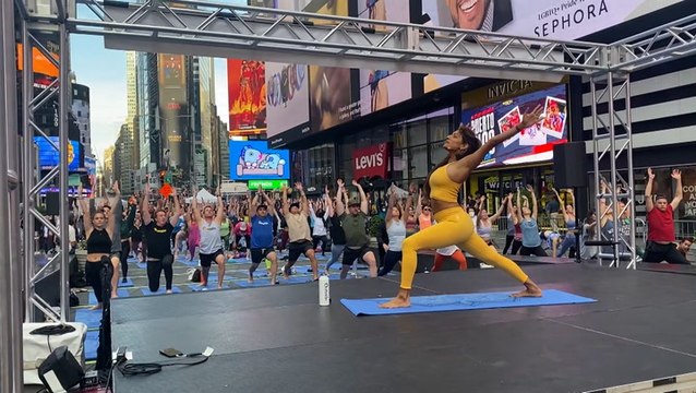 Yogis celebrate Summer Solstice in Times Square