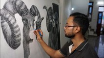 HYPERREALISM Big Horn Animal Artwork | Graphite Pencil Drawing | Art By Chitryodhi | 2022