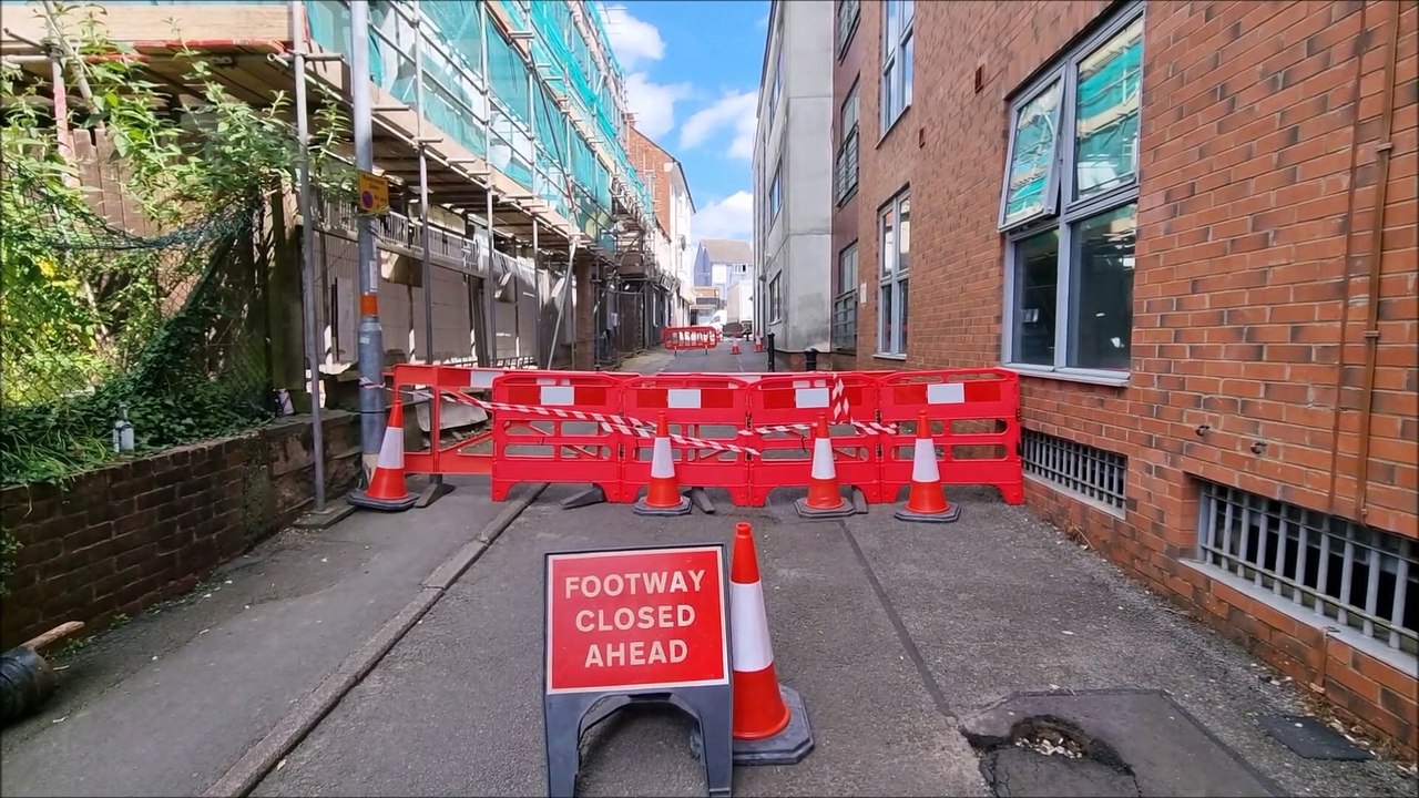 Job's Yard, Kettering. Road closed by North Northants Council video