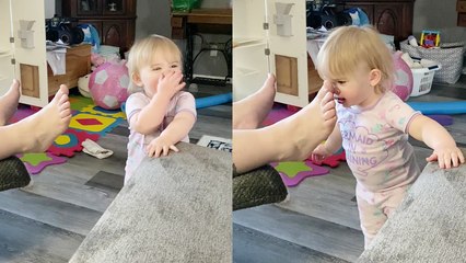 'This baby walks up to EVERYONE just to tell them how smelly their feet are '