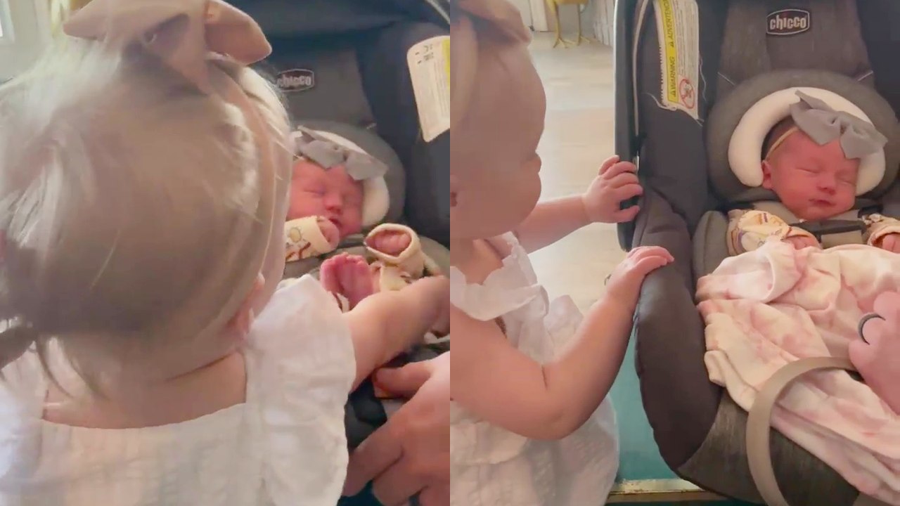'18-month-old is completely speechless after meeting her baby sister for the 1st time '