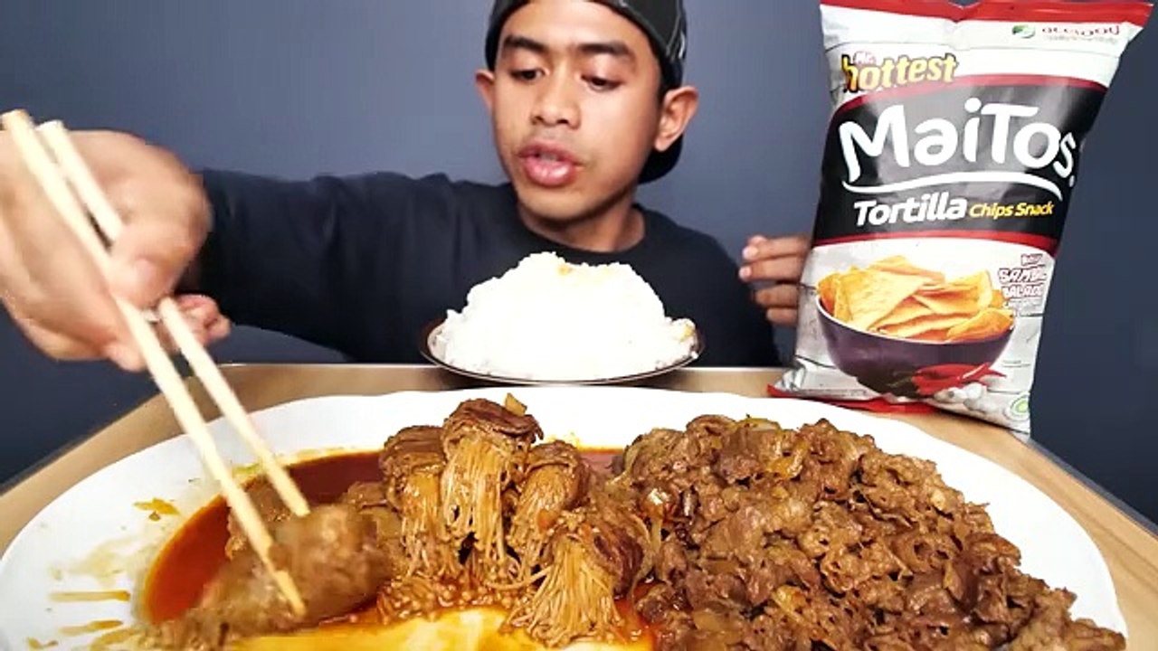 MUKBANG JAMUR ENOKI PEDAS DI BALUT DAGING ALA KOREA! - Mantap