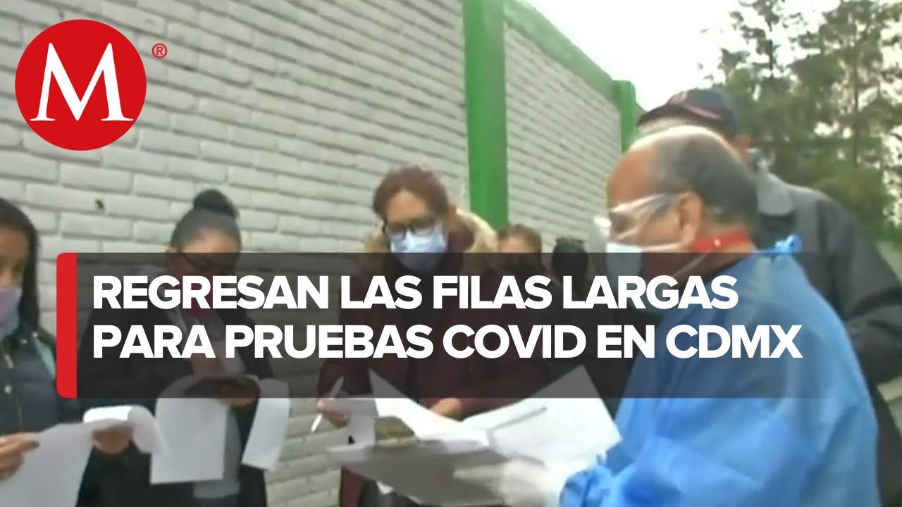 Se registran largas filas para pruebas de covid-19 en la CdMx