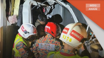 Kemalangan | Lelaki tersepit, cedera lori langgar treler