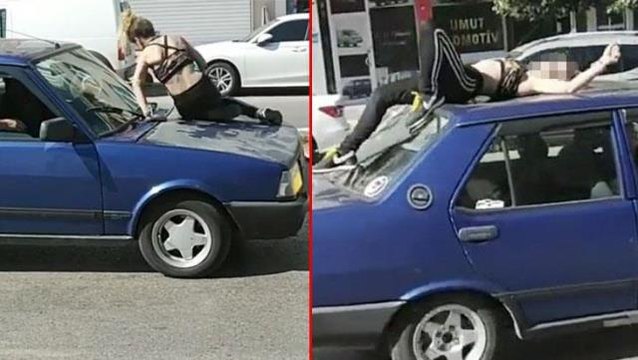 İstanbul'un göbeğinde seyir halindeki aracın üzerine atlayan genç kız, ortalığı birbirine kattı