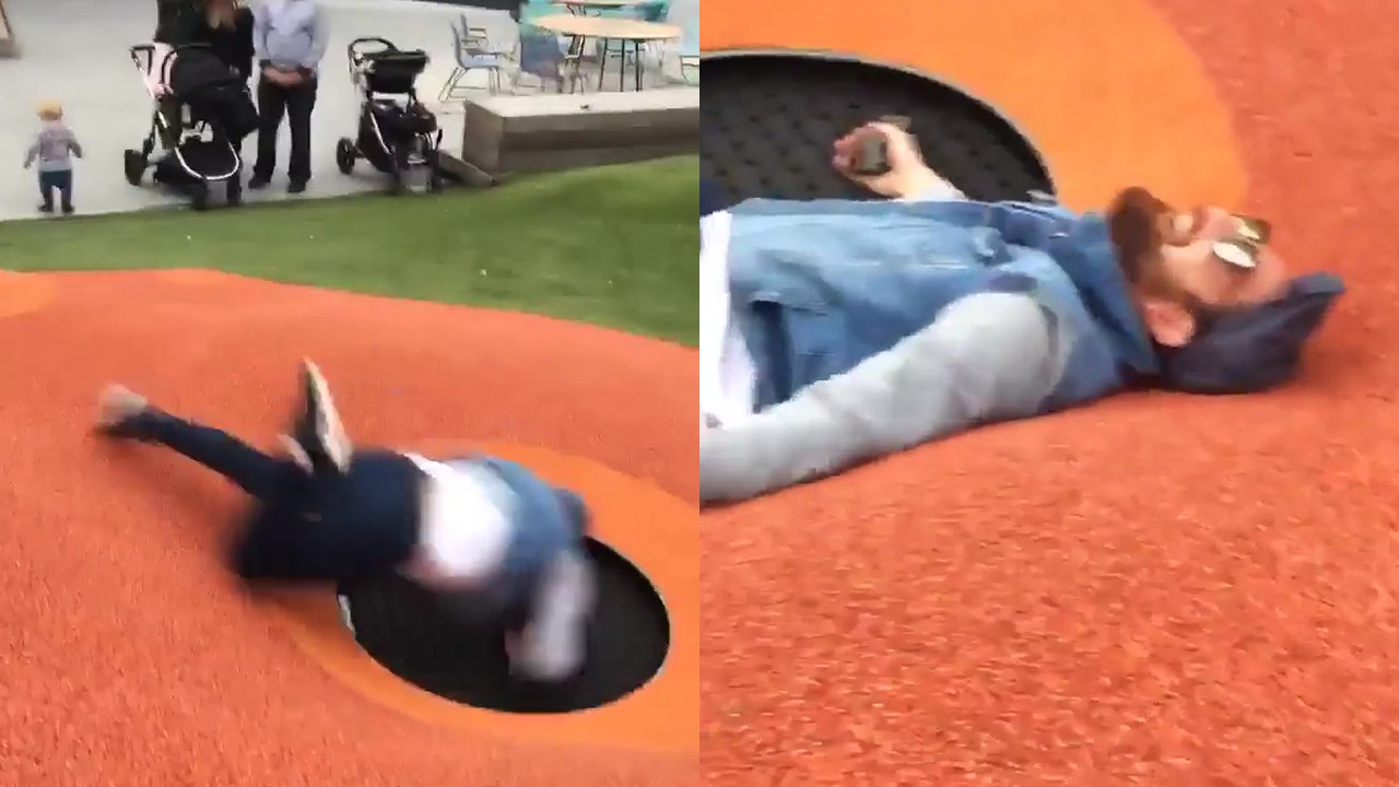 'Man's silly trampoline fail causes brother-in-law to erupt in laughter '