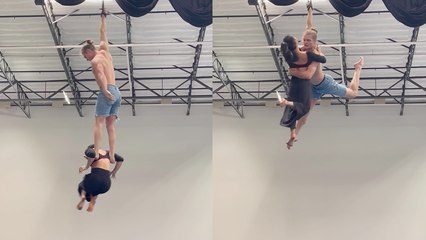 Download Video: 'Gifted aerial straps duo attempts a 'Neck Hang' during practice '