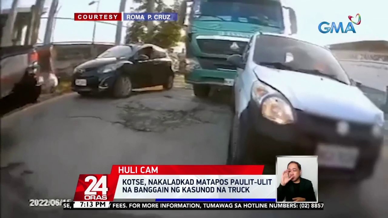 Kotse, nakaladkad matapos paulit-ulit na banggain ng kasunod na truck | 24 Oras