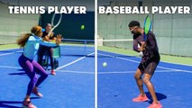 Baseball Players Try To Keep Up With Tennis Players