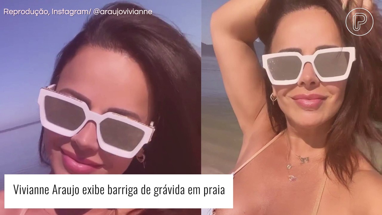 De biquíni, Viviane Araujo exibe crescimento surpreendente da barriga de gravidez. Fotos!