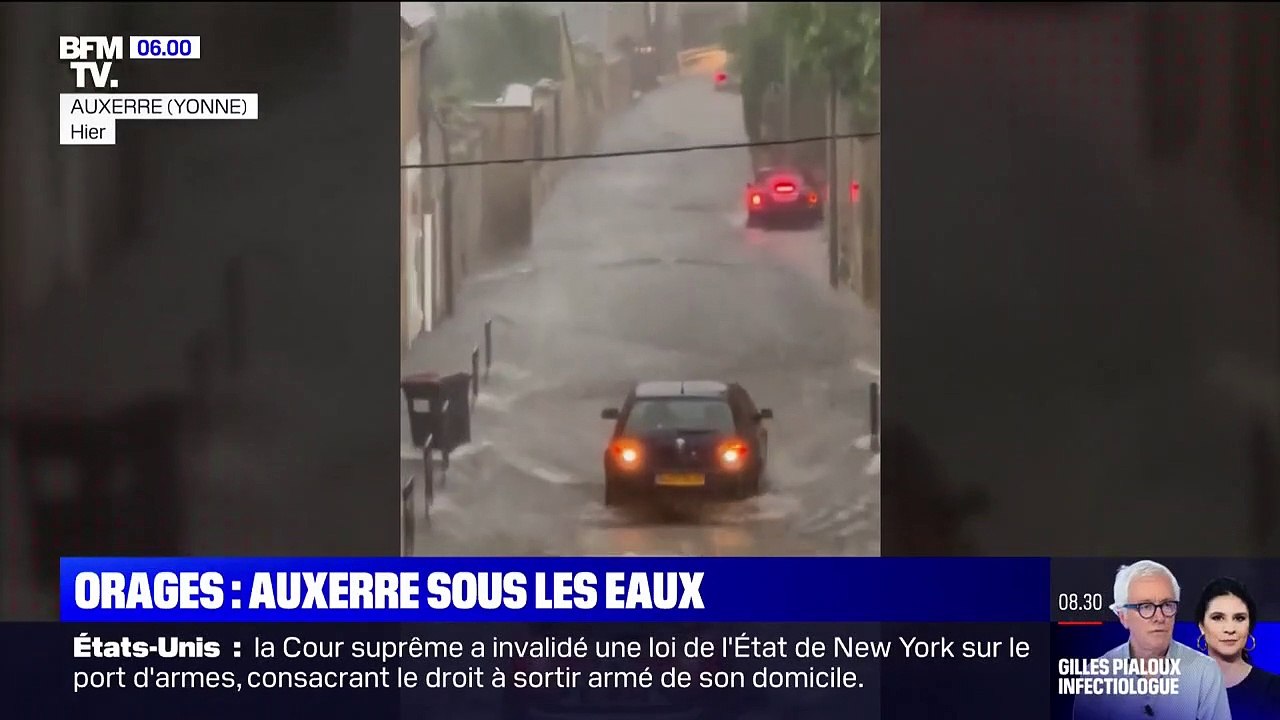 Les rues d'Auxerre transformées en torrents après de violents orages sur l'Yonne