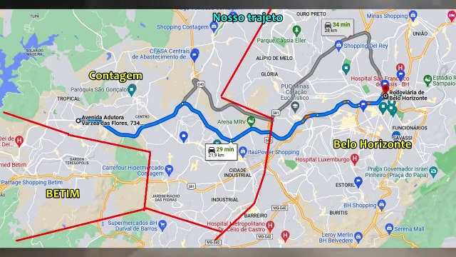 Da Via Expressa, Betim/MG, ao Tropical (Contagem) e até a Rodoviária de Belo Horizonte - Centro