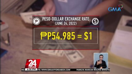 Palitan ng piso kontra dolyar, bumaba pa sa P54.985 ngayong June 24, 2022 | 24 Oras