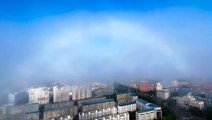 Rare white rainbow seen over city in northern China