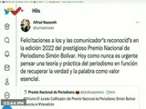 Ministro Freddy Ñáñez felicita a comunicadores reconocidos con el Premio Nacional de Periodismo 2022