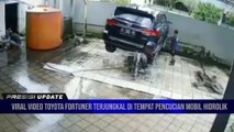 Viral Video Toyota Fortuner Terjungkal di Tempat Pencucian Mobil Hidrolik