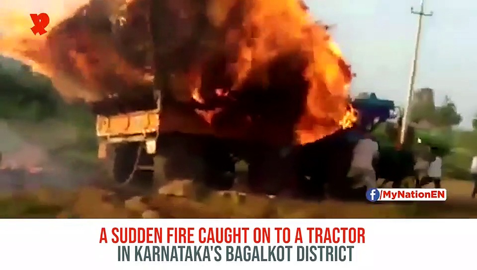 Tractor catches fire in Balgalkot, driver saves villagers around