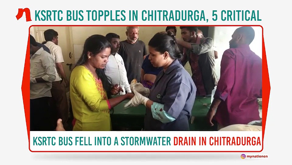 KSRTC bus falls into stormwater drain in Chitradugra; 5 critical, 30 injured