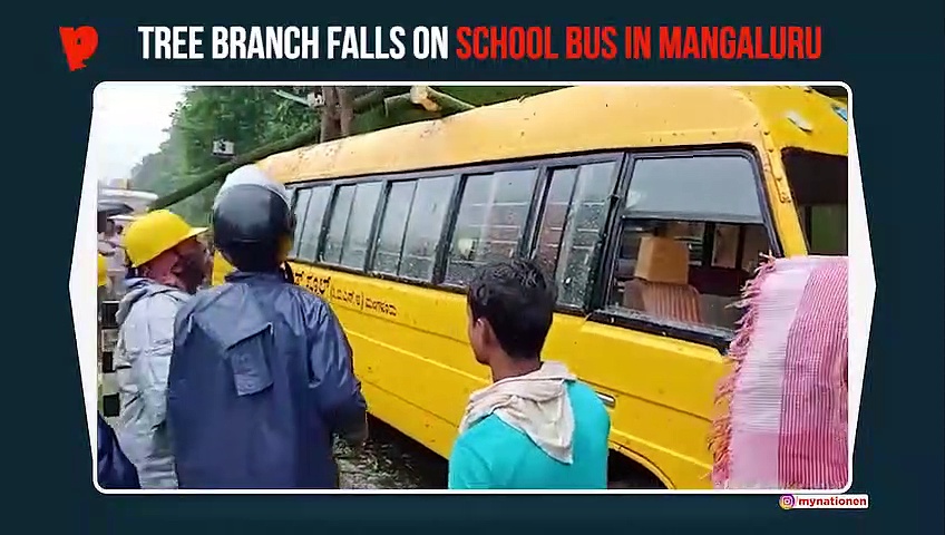 Karnataka: Tree branch falls on school bus carrying 17 children in Mangaluru