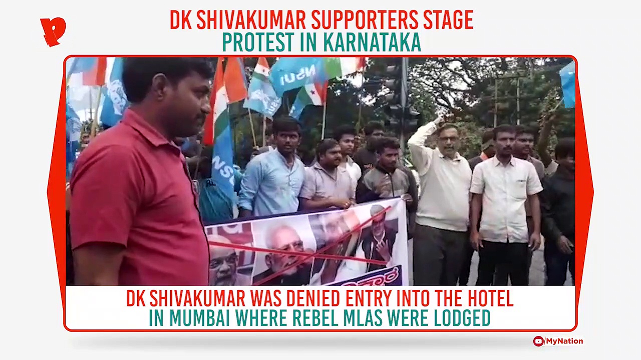 Karnataka crisis: DK Shivakumar supporters protest opposing treatment of Mumbai Police, BJP