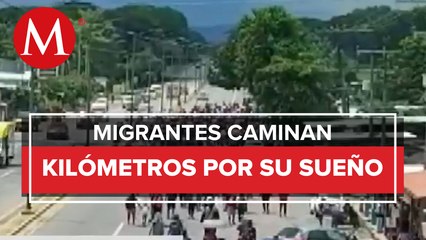 Caravana migrante llega a Huixtla, su segunda parada