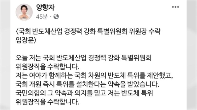 양향자, 반도체특위 위원장직 수락... 산업 육성 전념 / YTN