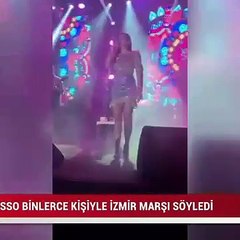 Gericilerin hedef gösterdiği Melek Mosso binlerce kişiyle İzmir Marşı okudu