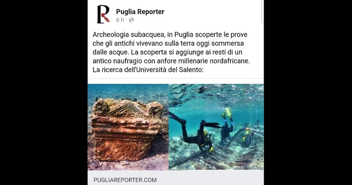 Archeologia subacquea, in Puglia scoperte le prove che gli antichi vivevano sulla terra oggi sommersa dalle acque. La scoperta si aggiunge ai resti di un antico naufragio con anfore millenarie nordafricane. La ricerca dell'Università del Salento: