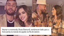 Neymar e a namorada, Bruna Biancardi, combinam looks em festa junina do jogador. Veja!