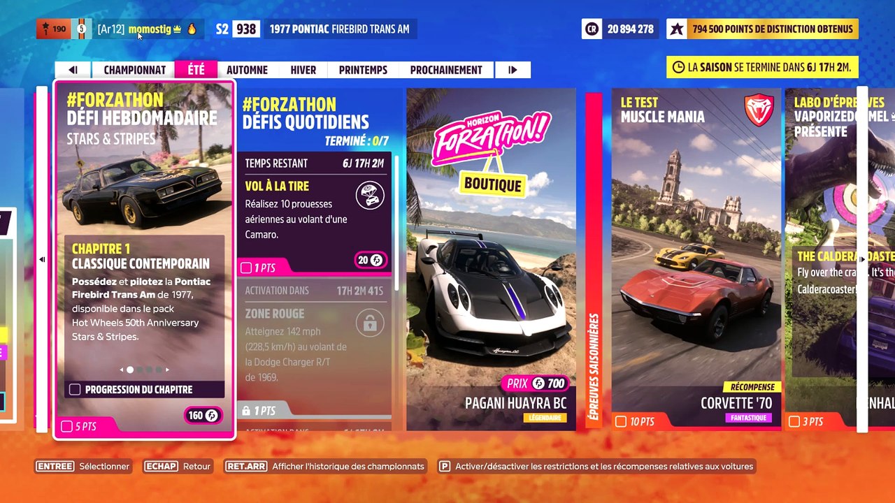 Forza Horizon 5 forzathon hebdomadaire  pontiac fire bird trans am 1977