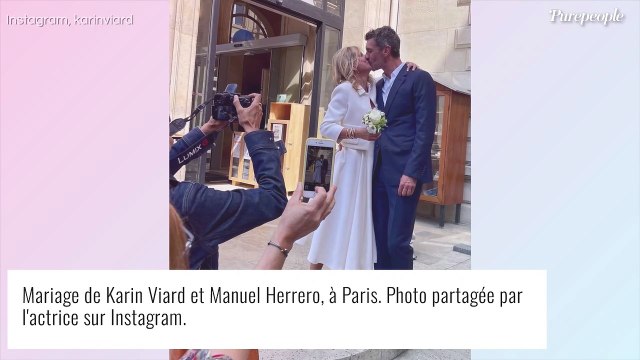 Karin Viard mariée à Manuel Herrero : photos de sa très chic robe Dior faite sur mesure