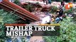 Trailer Truck Mishap | Trailer Truck Falls Off Bridge, Driver Trapped