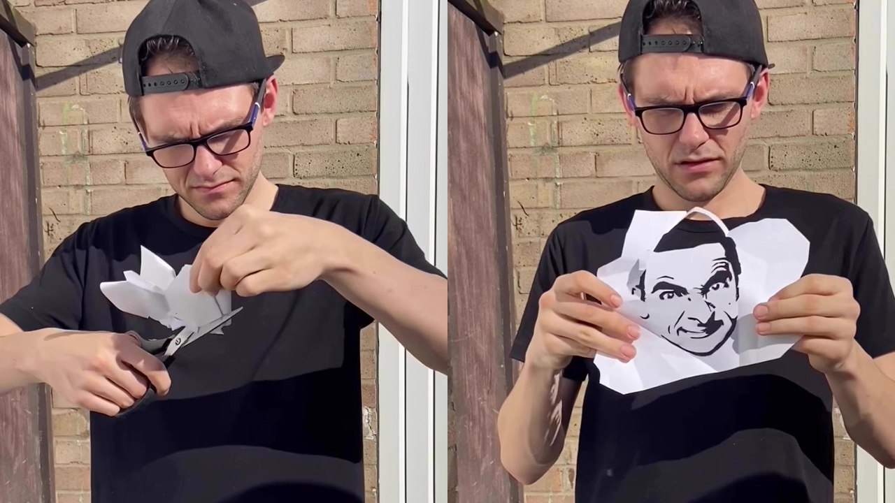 'Gifted illusionist flawlessly carves Mr. Bean's face into a paper '